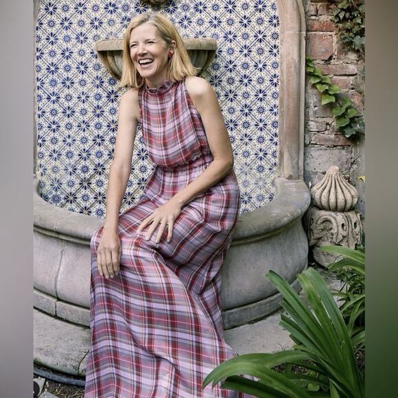 Pearl by Lela Rose Tencel Plaid Gown Dress in Orchid Multi Size M - Picture 1 of 15